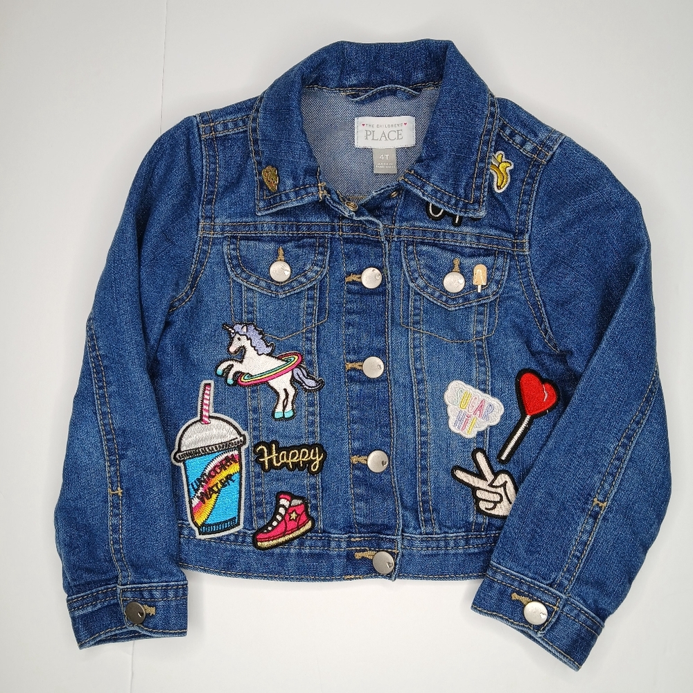 The Children's Place Denim Jacket Cotton Size 4T Patches and Pins